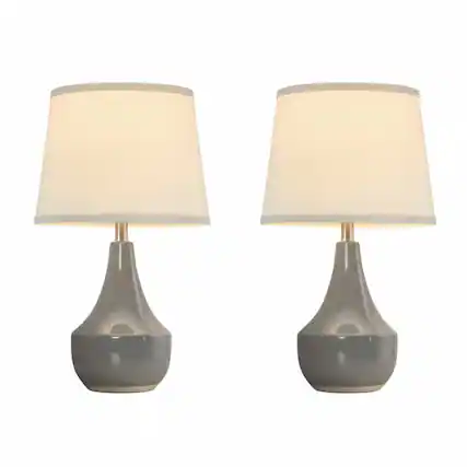 Front. FINEAK - Set of 2 18.63” Ceramic Table Lamps - Modern Nightstand Lamps with Rocker Switch & LED Bulbs (Grey) - Grey;White.