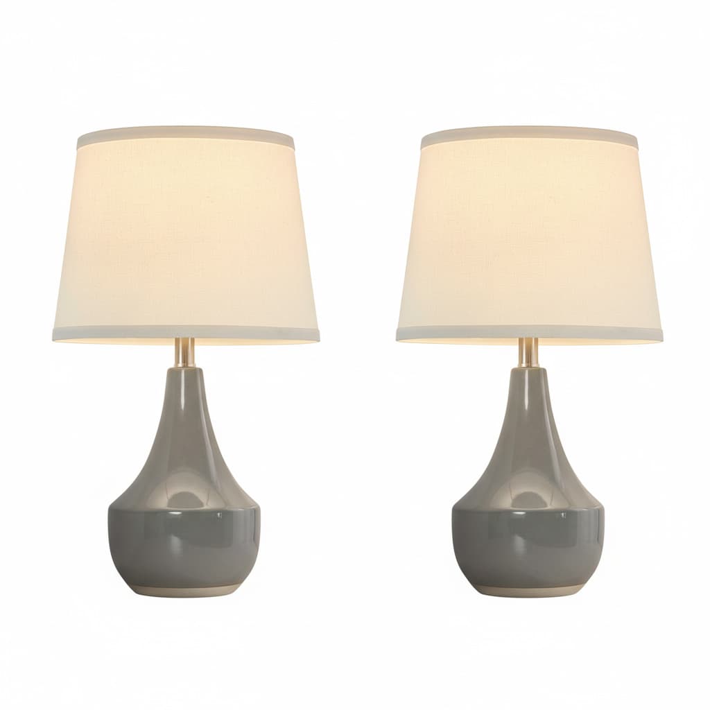 Front. FINEAK - Set of 2 18.63” Ceramic Table Lamps - Modern Nightstand Lamps with Rocker Switch & LED Bulbs (Grey) - ‎Grey;White.