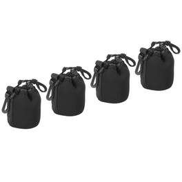 Unique Bargains - Camera Lens Bag, 4pcs 3"x3.9" Drawstring Pouch with Thick Neoprene for DSLR Lens, Water Coffee Cups - Black