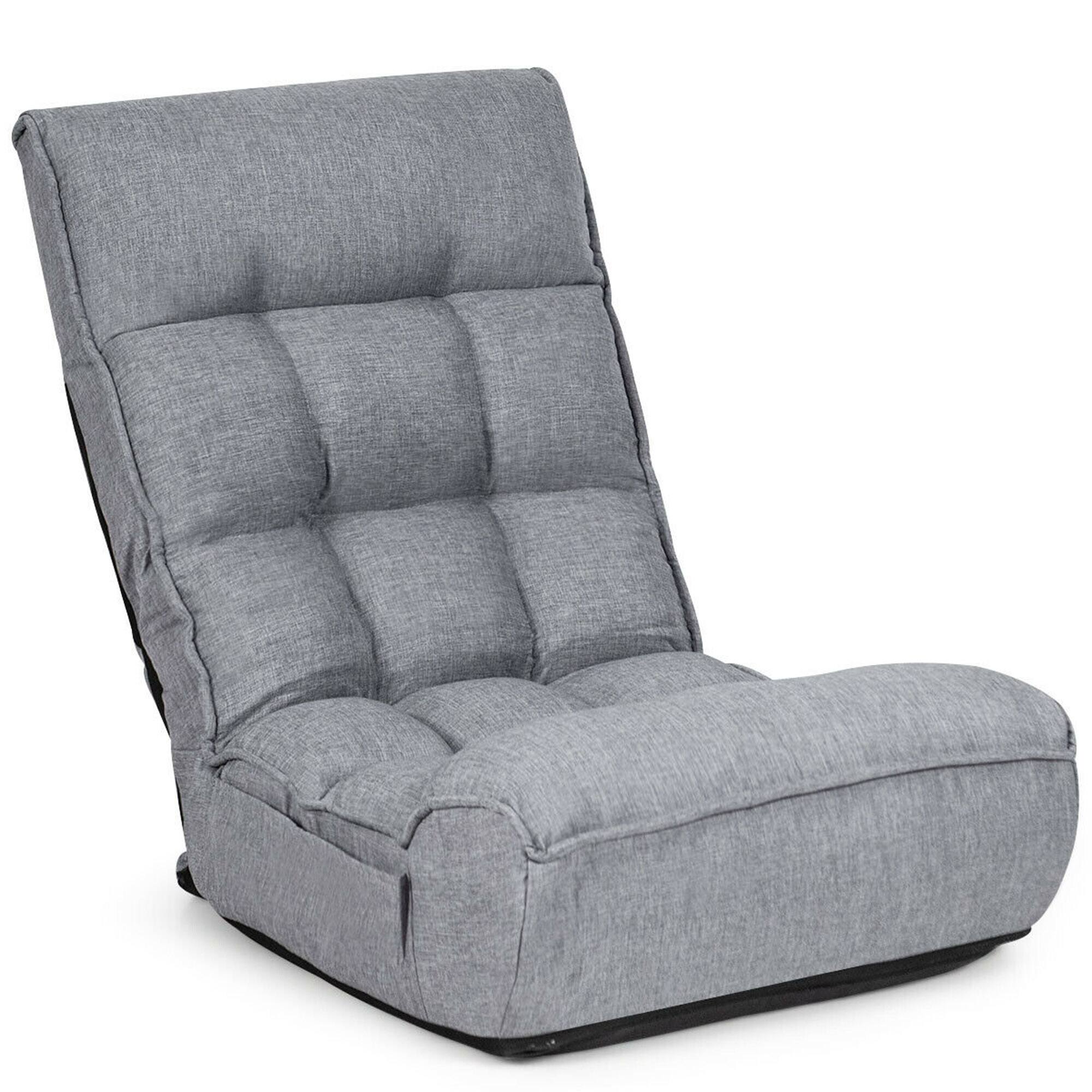 Front. Gymax - Gymax 4-Position Floor Chair Folding Lazy Sofa w/Adjustable Backrest & Headrest Gray - Gray.