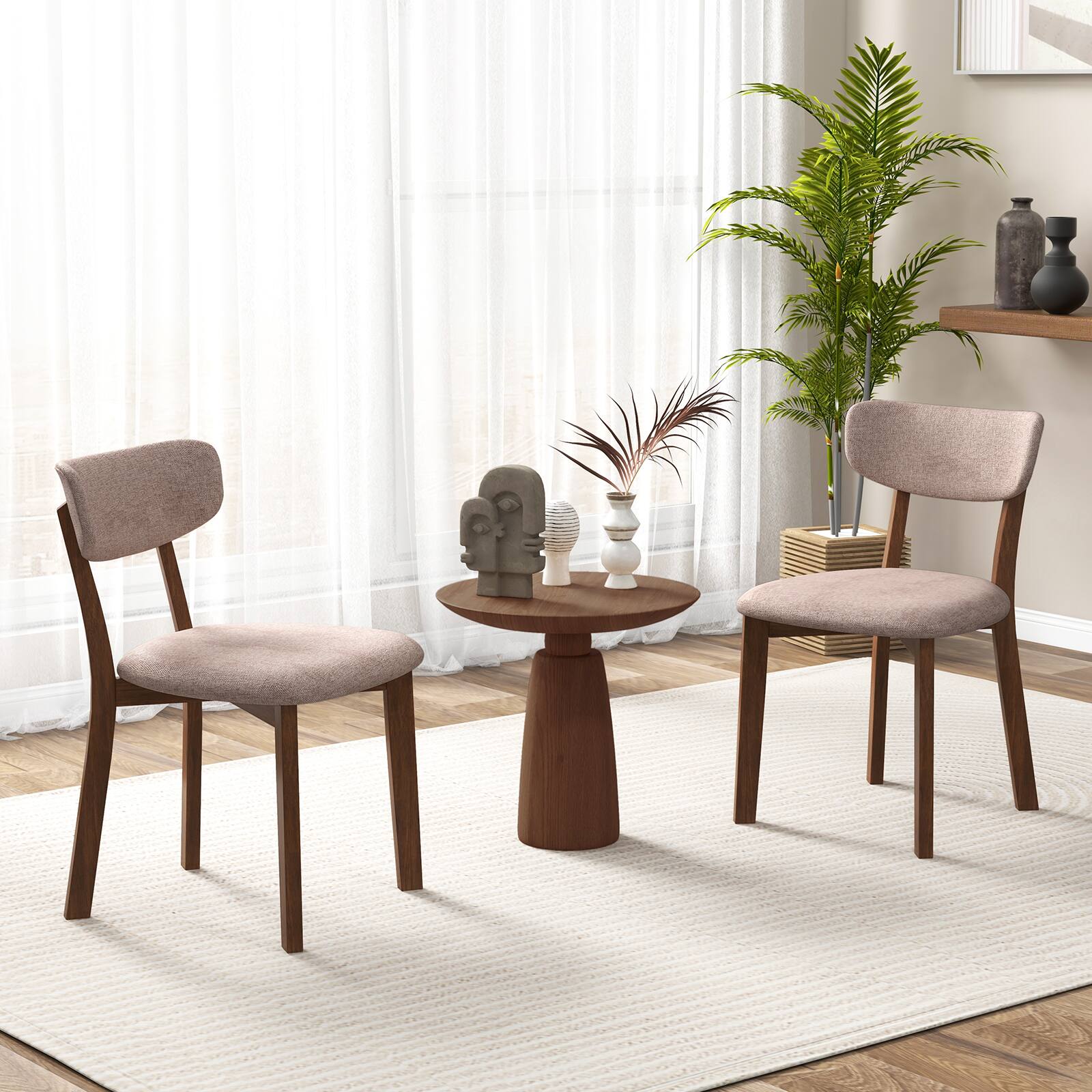 Alt View 3. Costway - Costway Upholstered Dining Chairs Set of 4 with Solid Rubber Wood Frame, Curved Backrest - Brown.