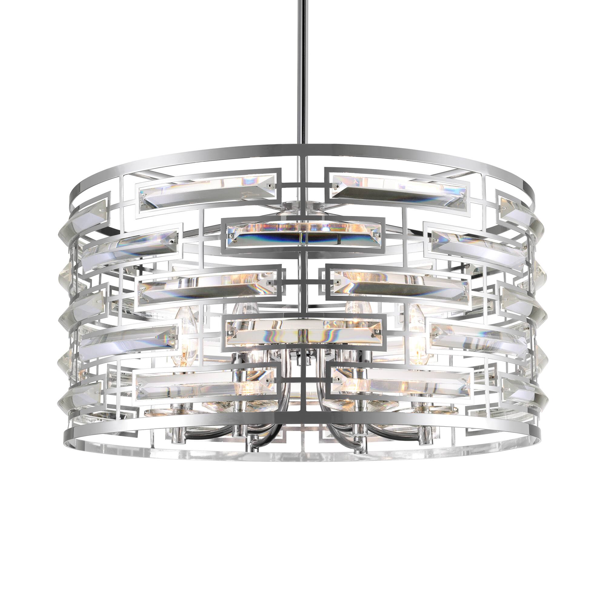 Angle. CWI Lighting - Petia 6 Light Drum Shade Chandelier With Chrome Finish - Chrome.