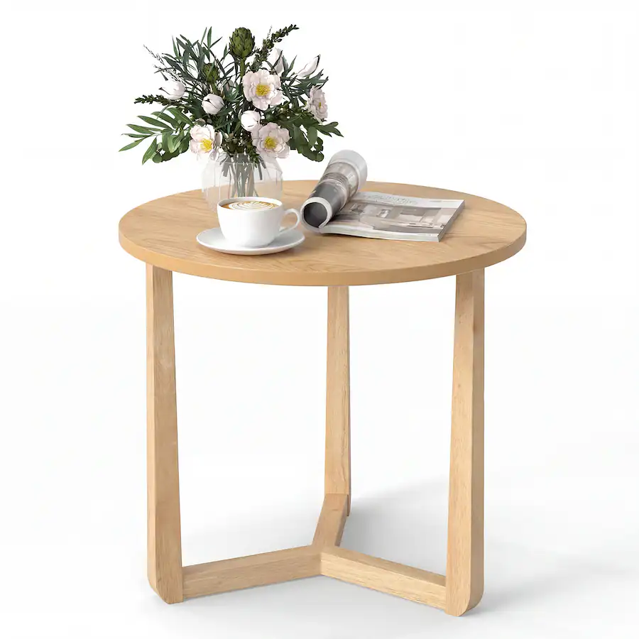 Wood Rounded Structures Gymax Round Side Table w/Sturdy Rubber Wood Legs & Triangular Structure ...
