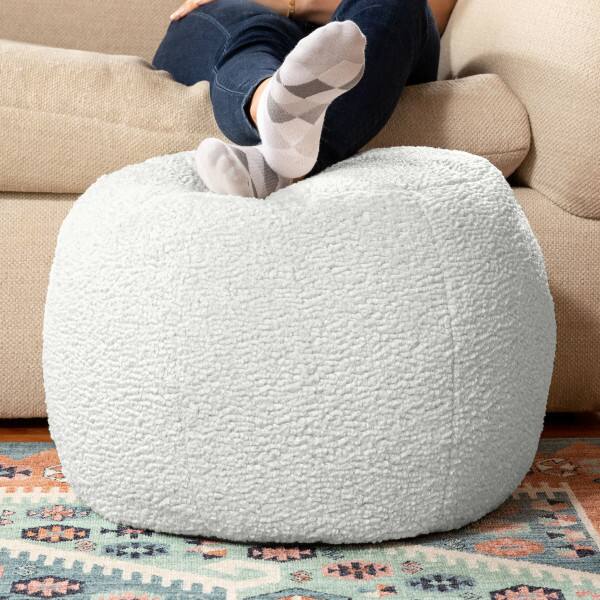Angle. Jaxx - Jaxx Ellis Ottoman Shearling Faux-Lamb Plush Pouf for Modern Interior Design, Small, Cloud - Cloud.