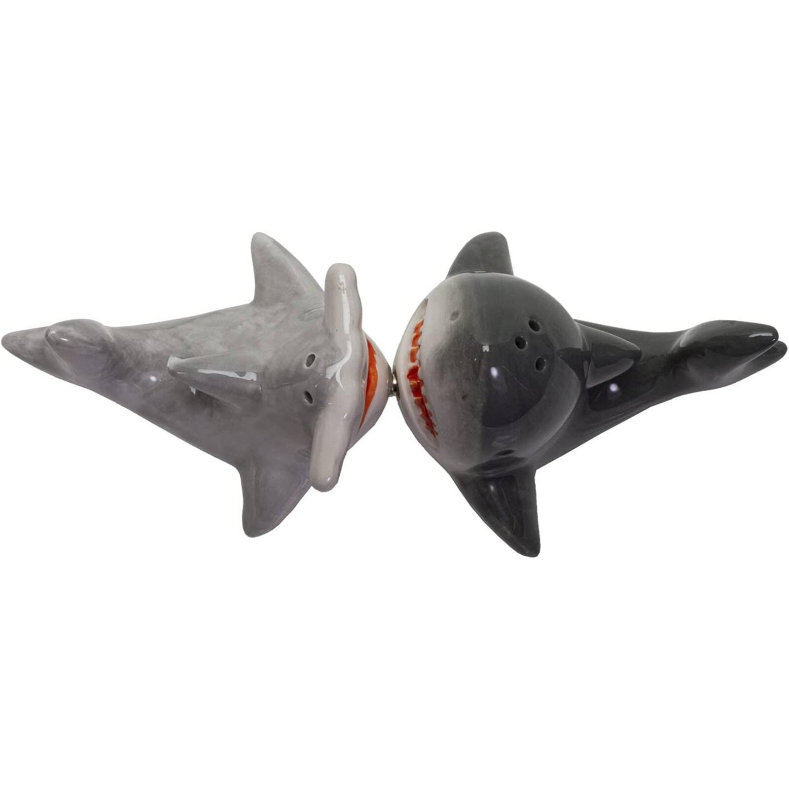 Angle. Pacific Trading - Sharks Couple Ceramic Food Salt and Pepper Shakers - Grey.