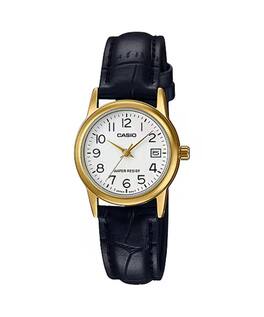 Casio - Women’s Gold-Tone White Dial Leather Band Analog Watch - LTP-V002GL-7BUDF - Black