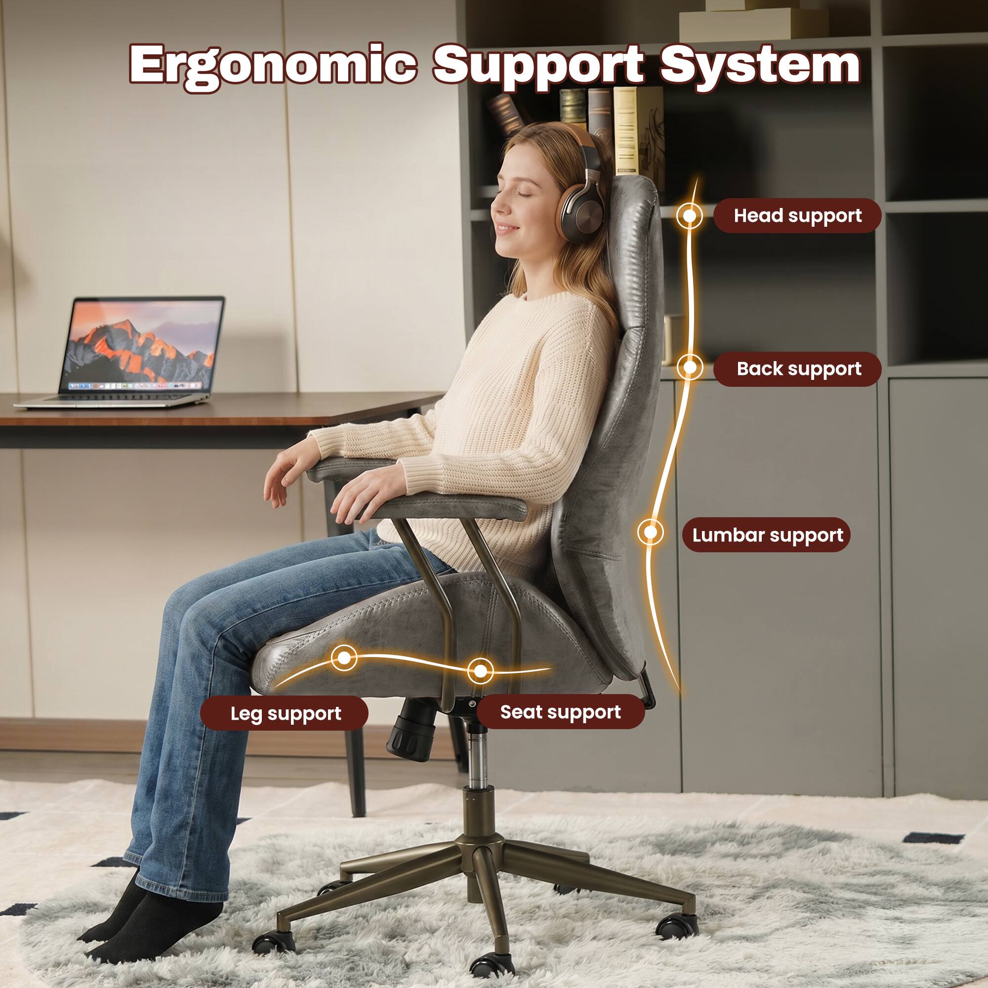 Ergonomic Support System

- Head support
- Back support
- Lumbar support
- Leg support
- Seat support