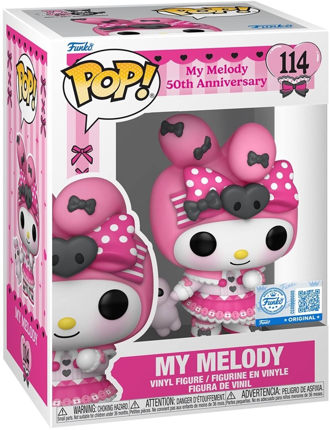 Funko POP!  
My Melody 50th Anniversary  
114  

MY MELODY  
VINYL FIGURE / FIGURINE EN VINYLE / FIGURA DE VINIL  

WARNING: CHOKING HAZARD. Small parts. Not suitable for children under 36 months.  
ATTENTION: DANGER DE TÉTÉMENT. Petites pièces. Ne convient pas aux enfants de moins de 36 mois.  
ADVERTENCIA: PELIGRO DE ASFIXIA. Partes pequeñas. No es adecuado para niños menores de 36 meses.  

ORIGINAL  
Funko  
Funko POP!  
Funko POP!  
Funko POP!  
Funko POP!  
Funko POP!  
Funko POP!  
Funko POP!  
Funko POP!  
Funko POP!  
Funko POP!  
Funko POP!  
Funko POP!  
Funko POP!  
Funko POP!  
Funko POP!  
Funko POP!  
Funko POP!  
Funko POP!  
Funko POP!  
Funko POP