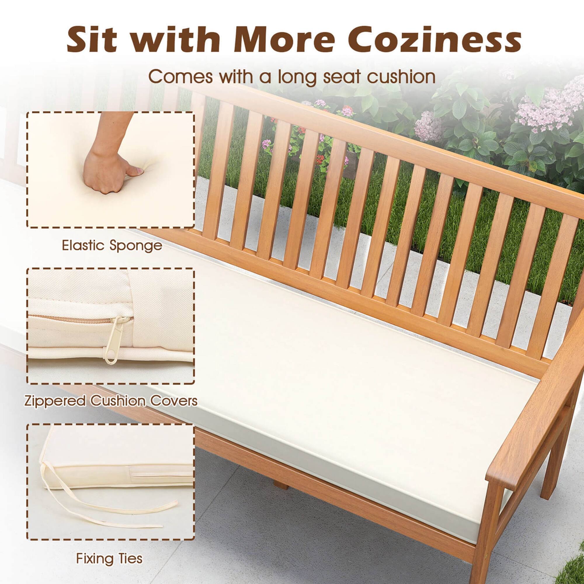 Sit with More Coziness
Comes with a long seat cushion
Elastic Sponge
Zippered Cushion Covers
Fixing Ties