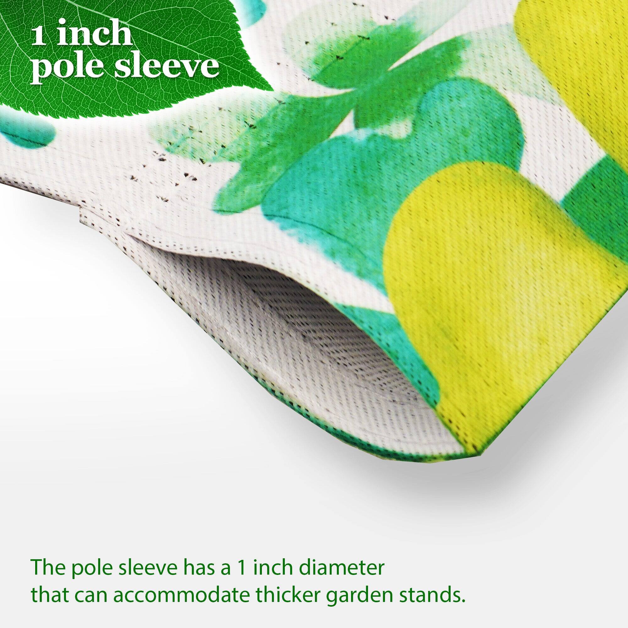 1 inch pole sleeve

The pole sleeve has a 1 inch diameter that can accommodate thicker garden stands.