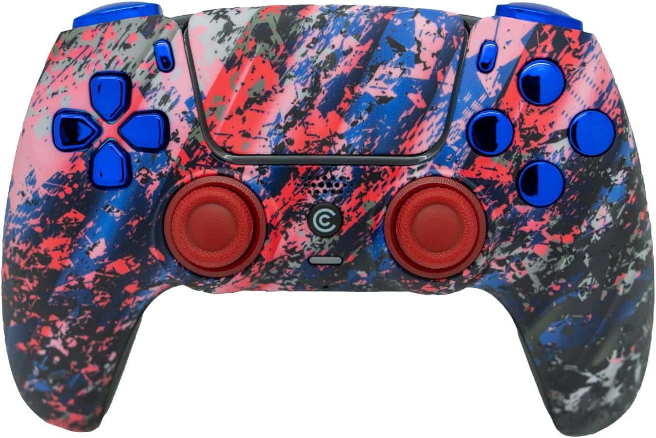 Front. Custom Controllerzz - Custom Wireless Controller for PS5 - Glacier Burn & Blue Chrome Inserts.
