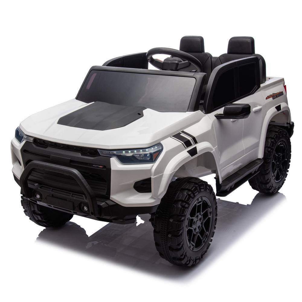 Angle. BreeBe - 24V 10A Two-Seater Kids Ride On Electric Pickup w/ Parent Remote, 4WD 800W Motors, Safety Belts, USB, Bluetooth, Ages 3+ - White.