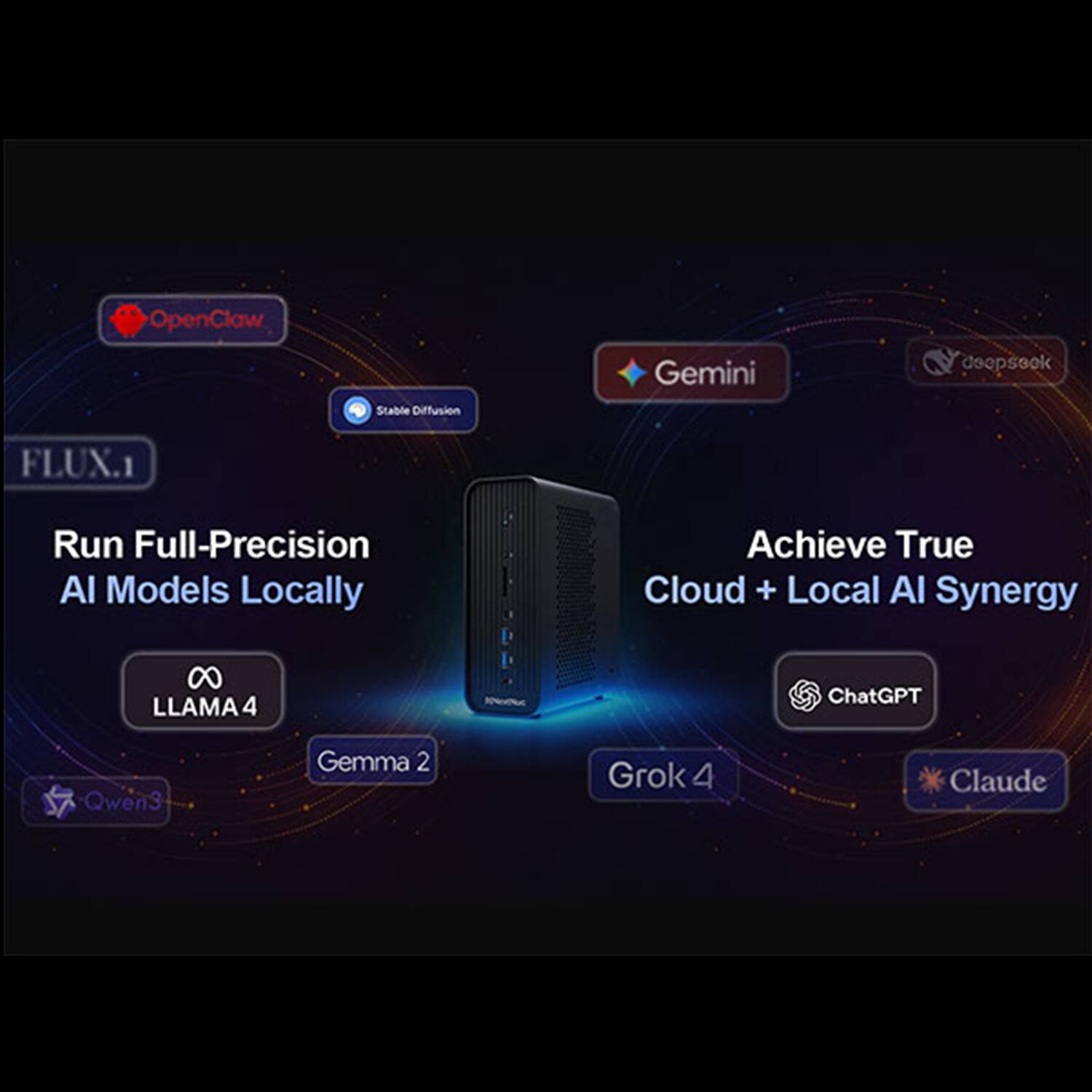 OpenClaw Gemini deepseek Stable Diffusion FLUX.1 Run Full-Precision AI Models Locally Achieve True Cloud + Local AI Synergy LLAMA 4 Qwen3 Gemma 2 Grok 4 ChatGPT Claude