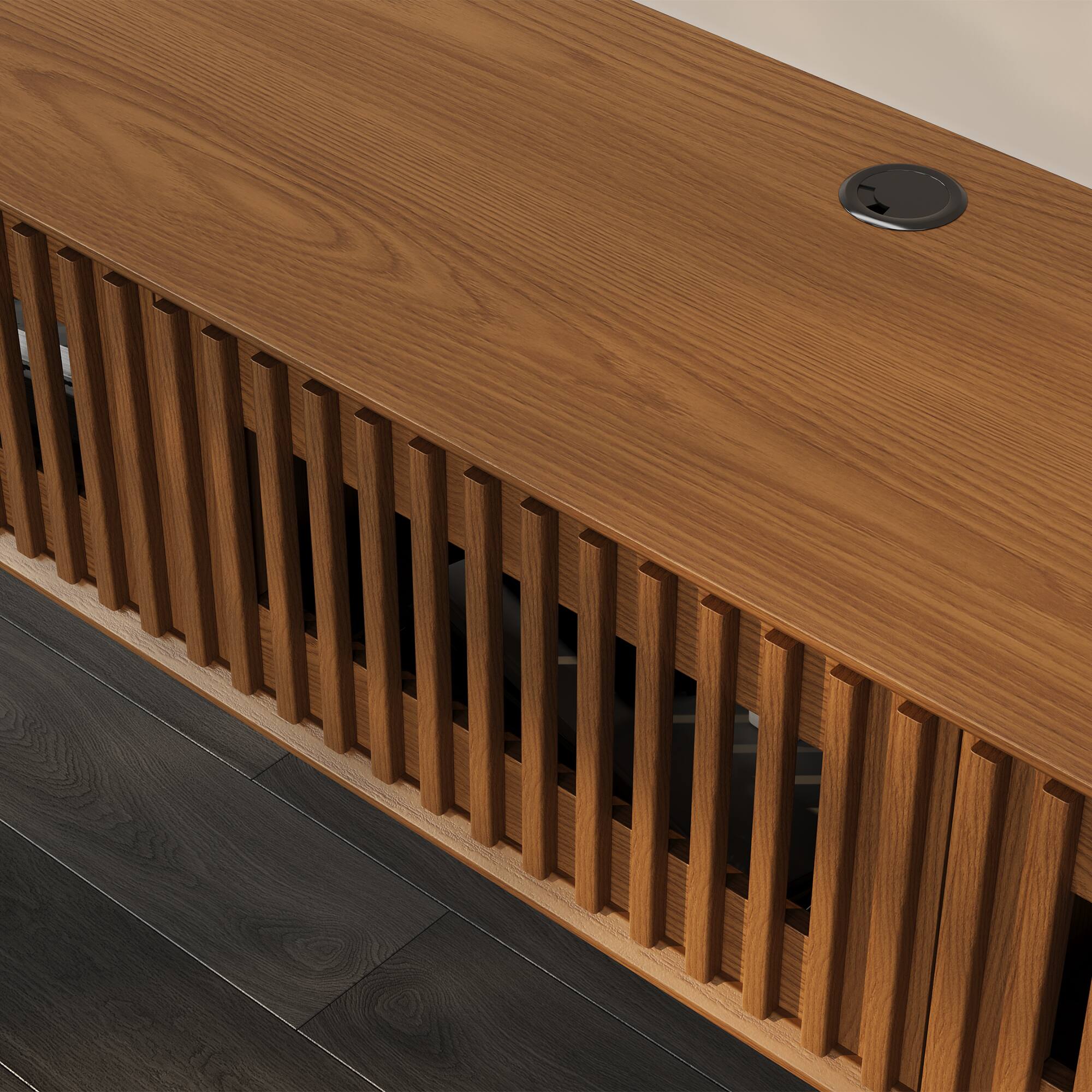 Alt View 1. POVISON - 79"Modern Floating TV Stand, Storage Four Cabinets, Walnut Color TV Console,Media Console - Walnut Color.