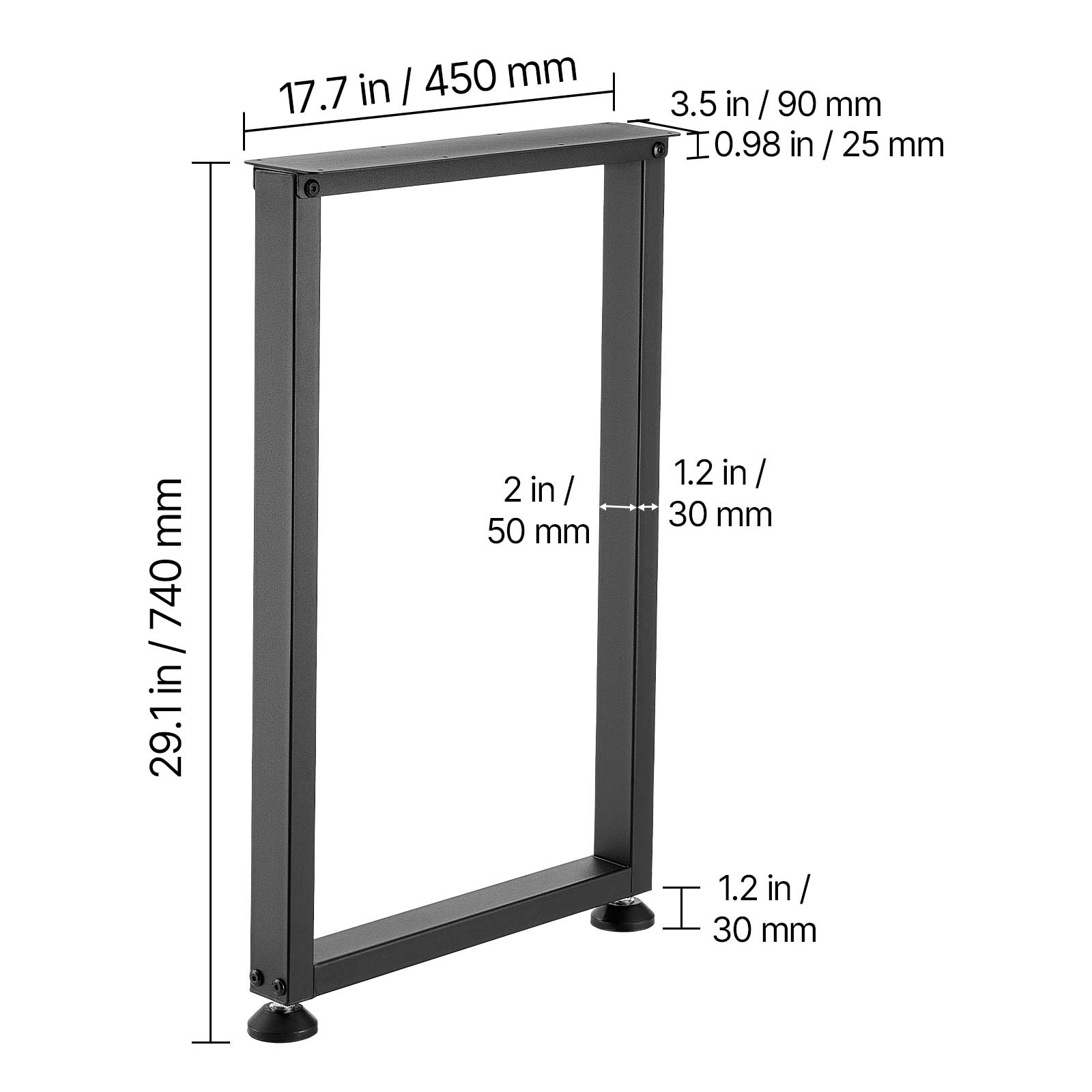 17.7 in / 450 mm  
3.5 in / 90 mm  
0.98 in / 25 mm  
29.1 in / 740 mm  
2 in / 50 mm  
1.2 in / 30 mm  
1.2 in / 30 mm