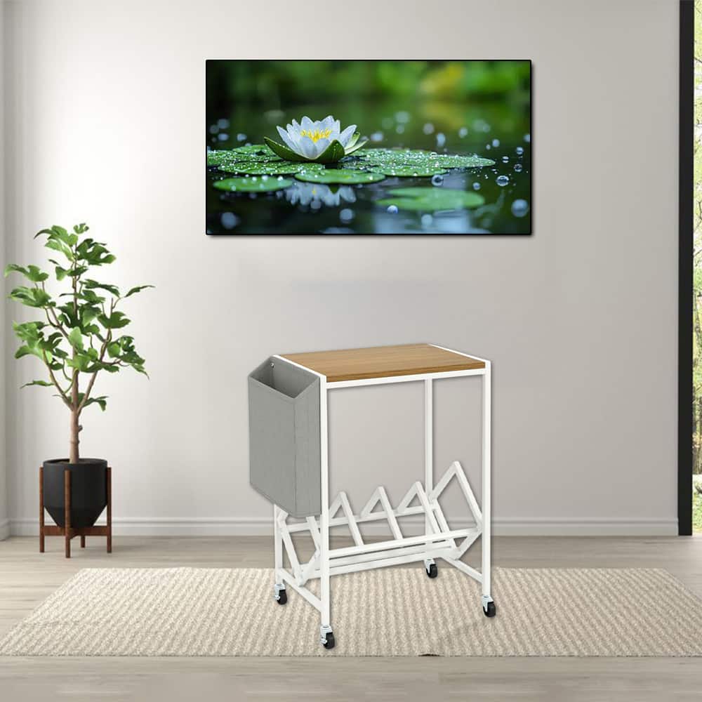 Hivvago - Moveable 2-Layer Turntable Stand with Record Storage and Fabric Organizer Bag - Natural