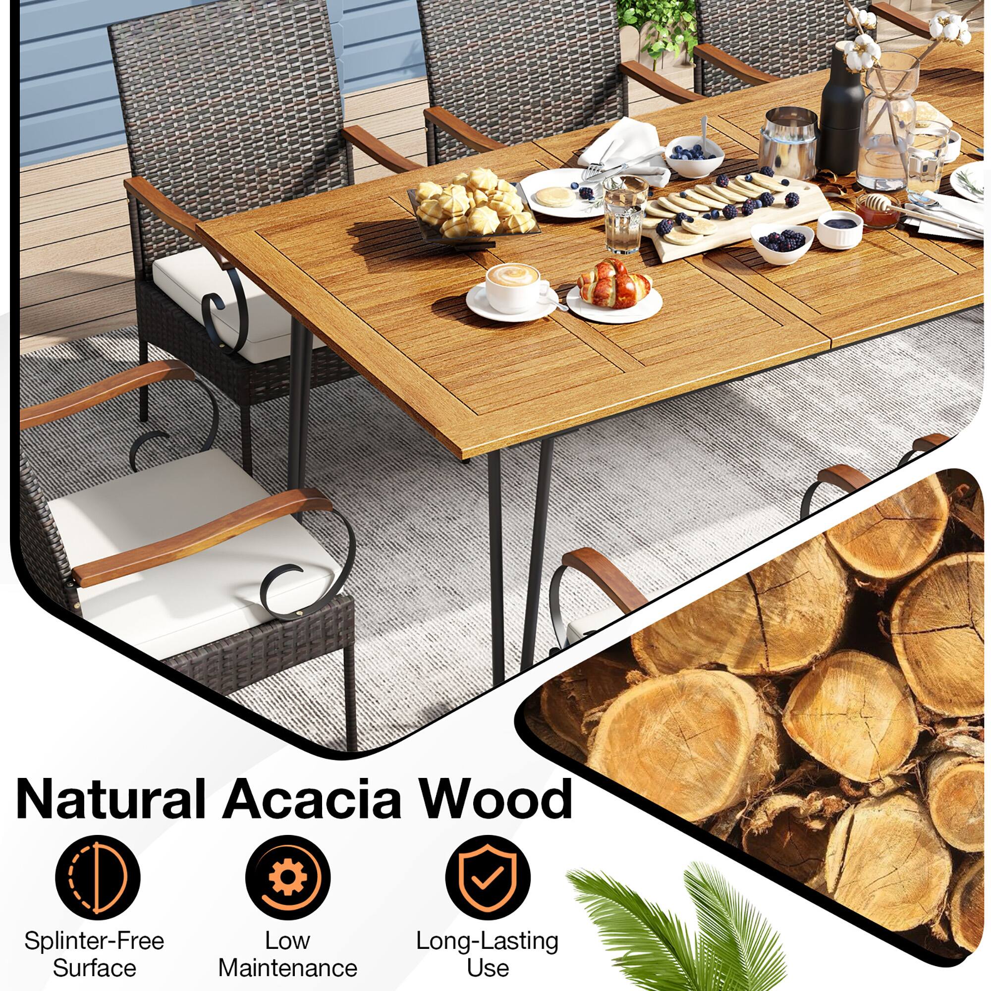Natural Acacia Wood, Splinter-Free Surface, Low Maintenance, Long-Lasting Use
