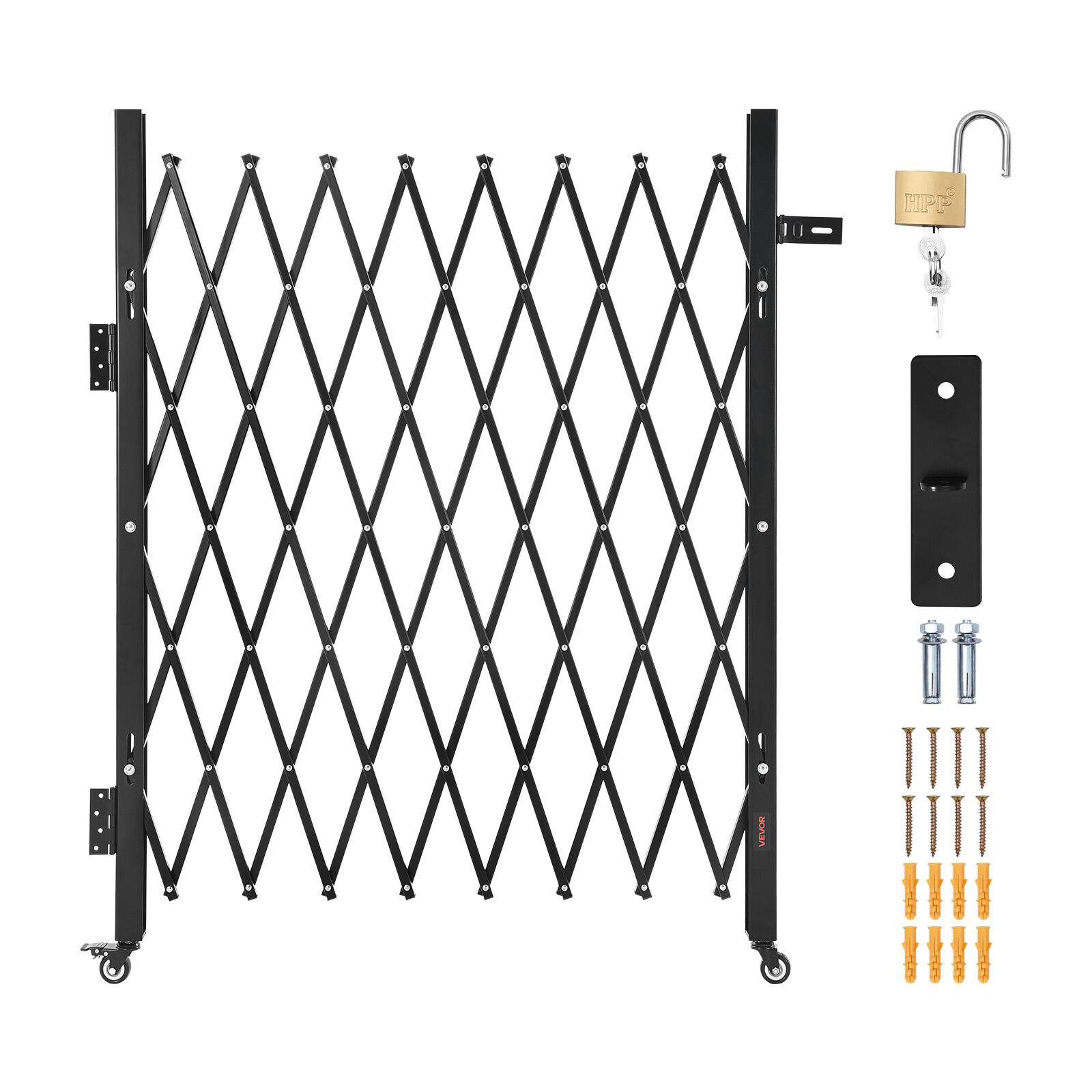 Alt View 5. VEVOR - Single Folding Security Gate, Lockable Scissor Gate with 360° Swivel Casters, Outdoor Barricade Steel Retractable Gates - Black.