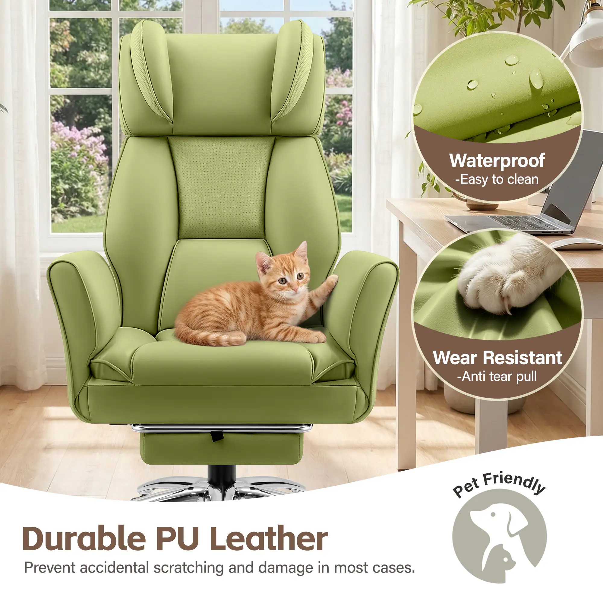 Waterproof - Easy to clean  
Wear Resistant - Anti tear pull  
Durable PU Leather  
Prevent accidental scratching and damage in most cases.  
Pet Friendly