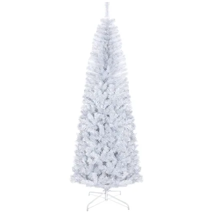 Front. Homcom - Pencil Christmas Tree, Unlit Artificial Christmas Tree Slim Douglas Fir Xmas Tree with Realistic Branches, Halloween - White.
