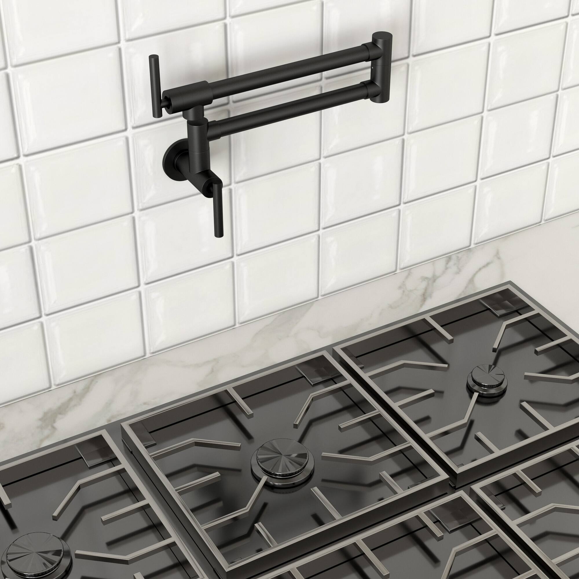 Angle. Lordear - Black Wall Mount Kitchen Sink Faucet Folding Stretchable with Single Hole Two Handles - Blackl.