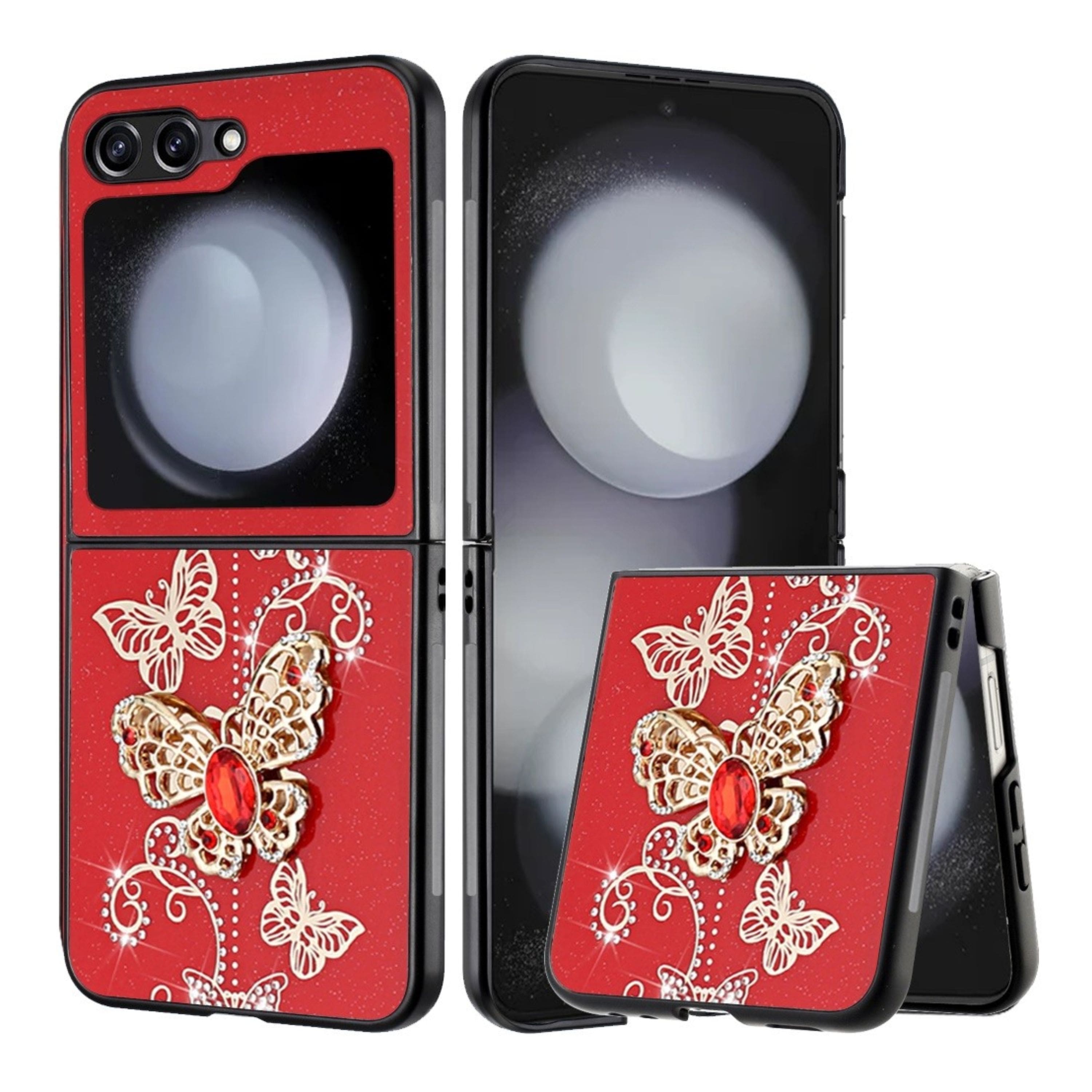 Kitcheniva - Diamond Glitter Charms Phone For Samsung Galaxy Z Flip 6 Butterflies Red - Garden Butterflies Red price history on PriceWatchPro