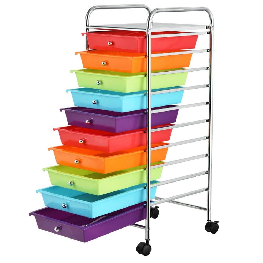 Alt View 1. Pefilos - 10 Drawer Rolling Storage Cart Organizer with 4 Universal Casters-Multicolor, Craft Organizers and Storage, Multipurpose - Red.