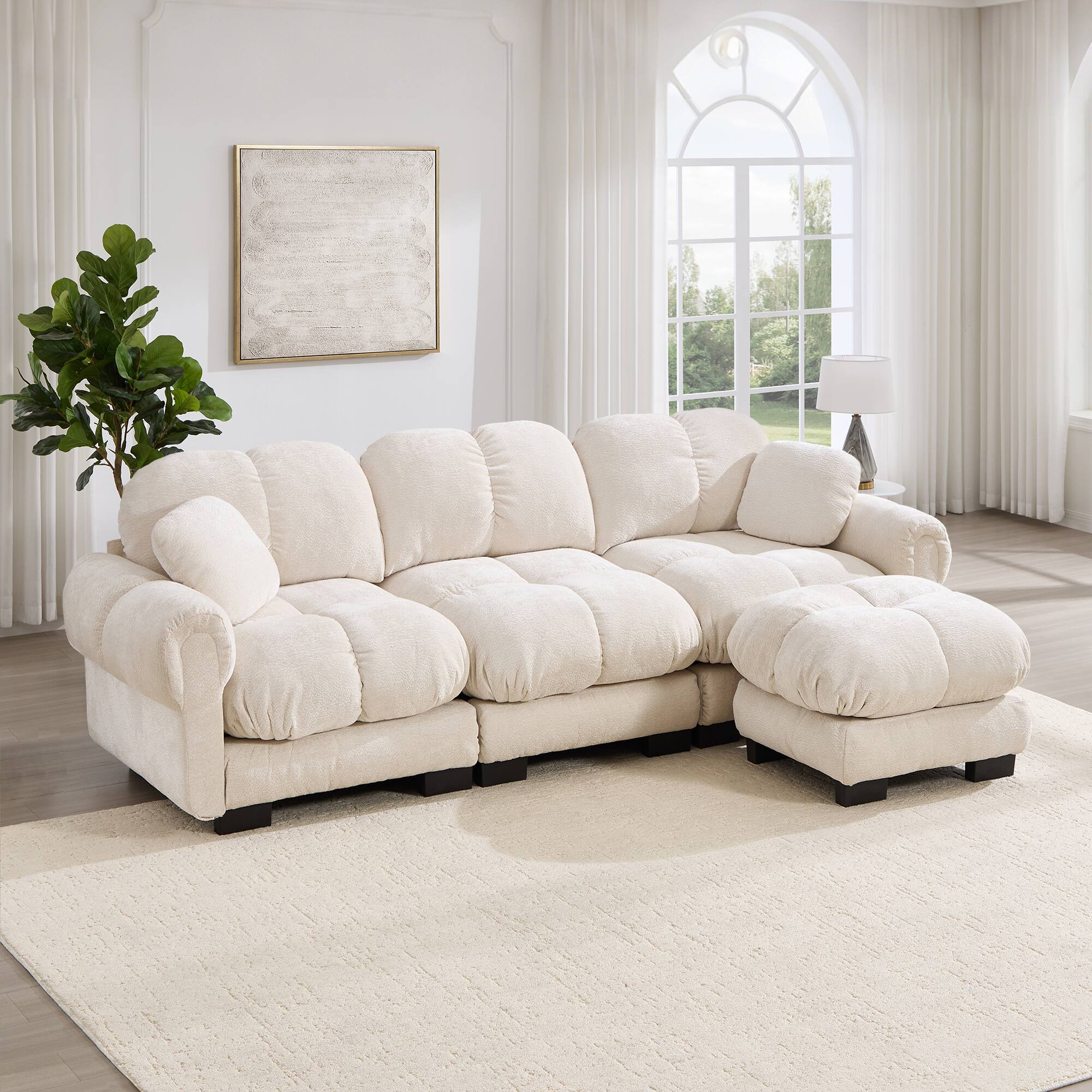 Alt View 1. Boyel Living - Cream Beige L Shaped Loveseat Sofa 103.9 in L x 58.6 in W x 35.4 in H Living Room Bedroom Apartment - Cream Beige.