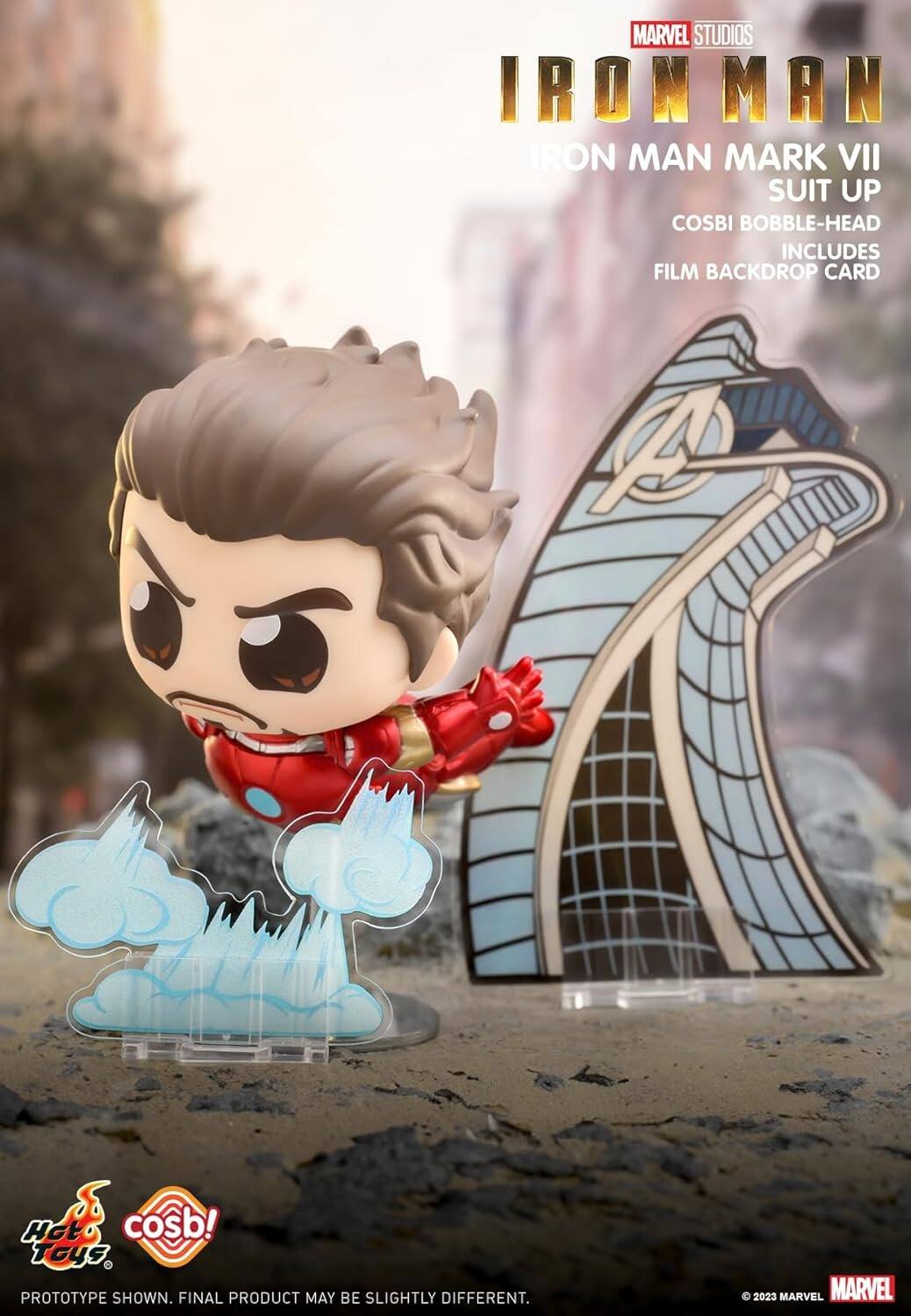 MARVEL STUDIOS IRON MAN IRON MAN MARK VII SUIT UP COSBI BOBBLE-HEAD INCLUDES FILM BACKDROP CARD

Hct cosb! Toys PROTOTYPE SHOWN. FINAL PRODUCT MAY BE SLIGHTLY DIFFERENT.

2023 MARVEL
