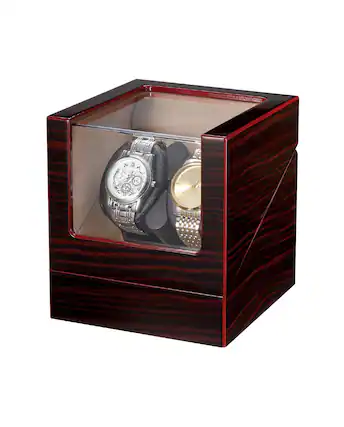 Front. Unique Bargains - Luxury Wooden Dual Automatic Watch Winder Box, Double Watch Winder with Quiet Motor, Type-C Cable, Birthday Gift for Him - Wooden.
