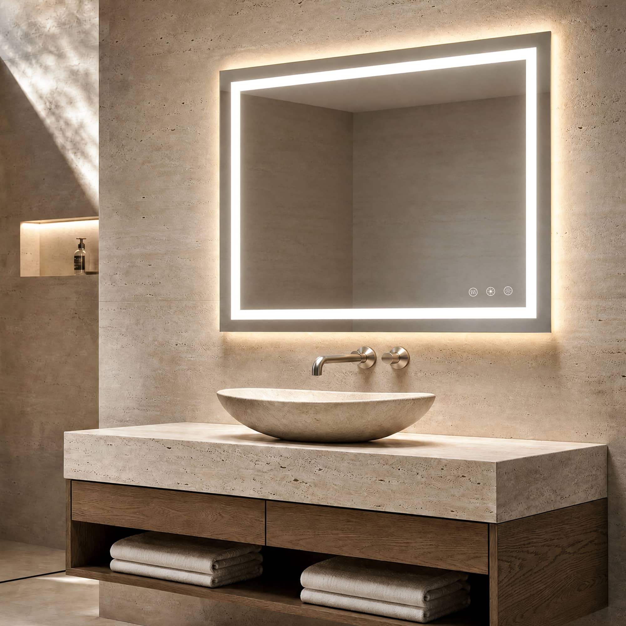ModernMate - Frameless LED Bathroom Mirror with 3 Color Temperature Anti-Fog with Memory Function - Frameless-14.17 x 11.02 inch
