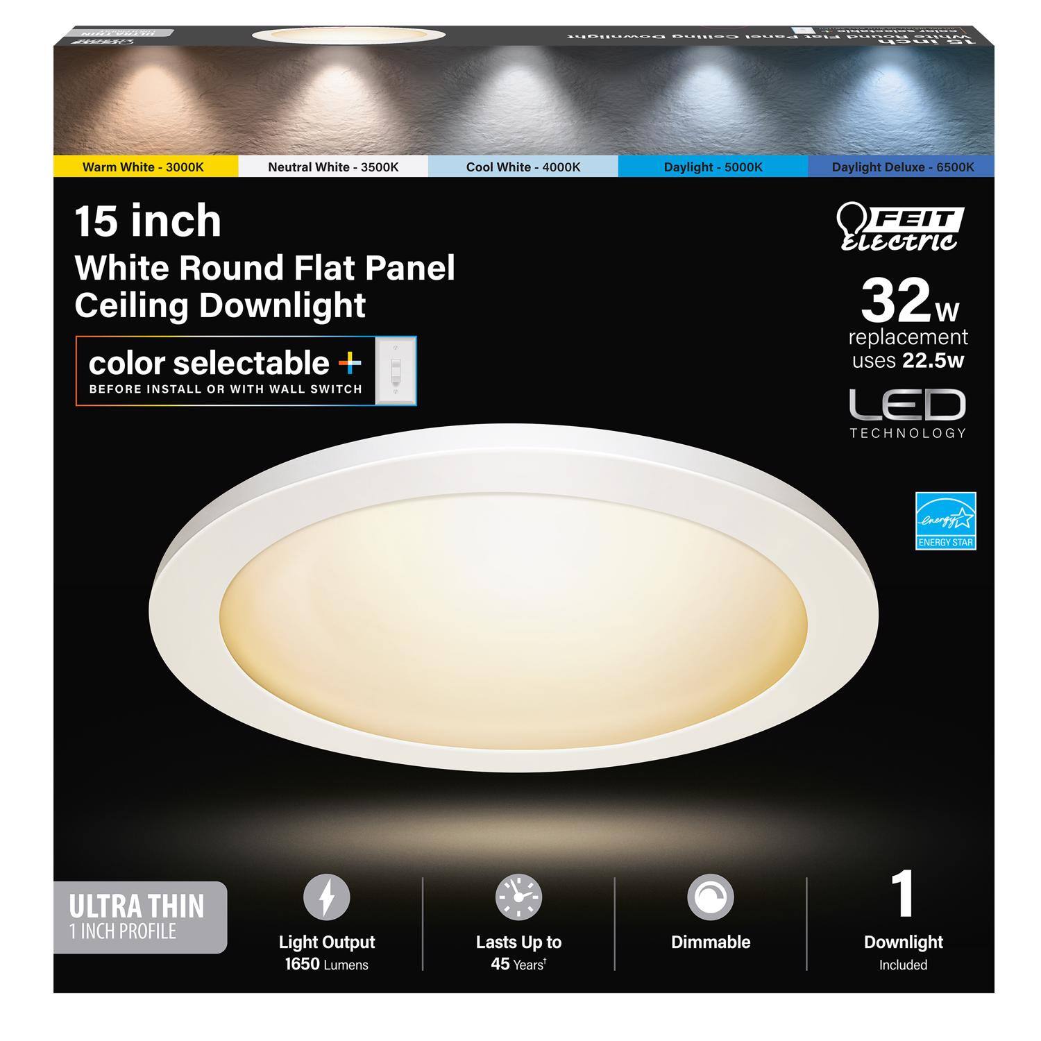 FEIT ELECTRIC - Feit EDGELIT 1 in. H X 15 in. W X 15 in. L White LED Flat Panel Light Fixture