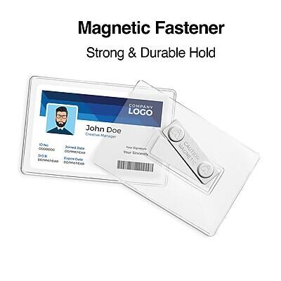 Magnetic Fastener  
Strong & Durable Hold  

COMPANY LOGO  

John Doe  
Creative Manager  

ID No: 000000  
Joined Date: 0000  
COMMYEAR  

Your Sincerety: DOS DONVEAS  

Expire Date: DOMMVEAR  

CAUTION