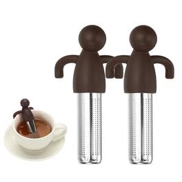 Unique Bargains - 2pcs Cute Tea Infuser, Stainless Steel Loose-Leaf Steeper w/ Silicone Handle, Reusable Coarse Mesh for Teacups Teapots - Dark Brown