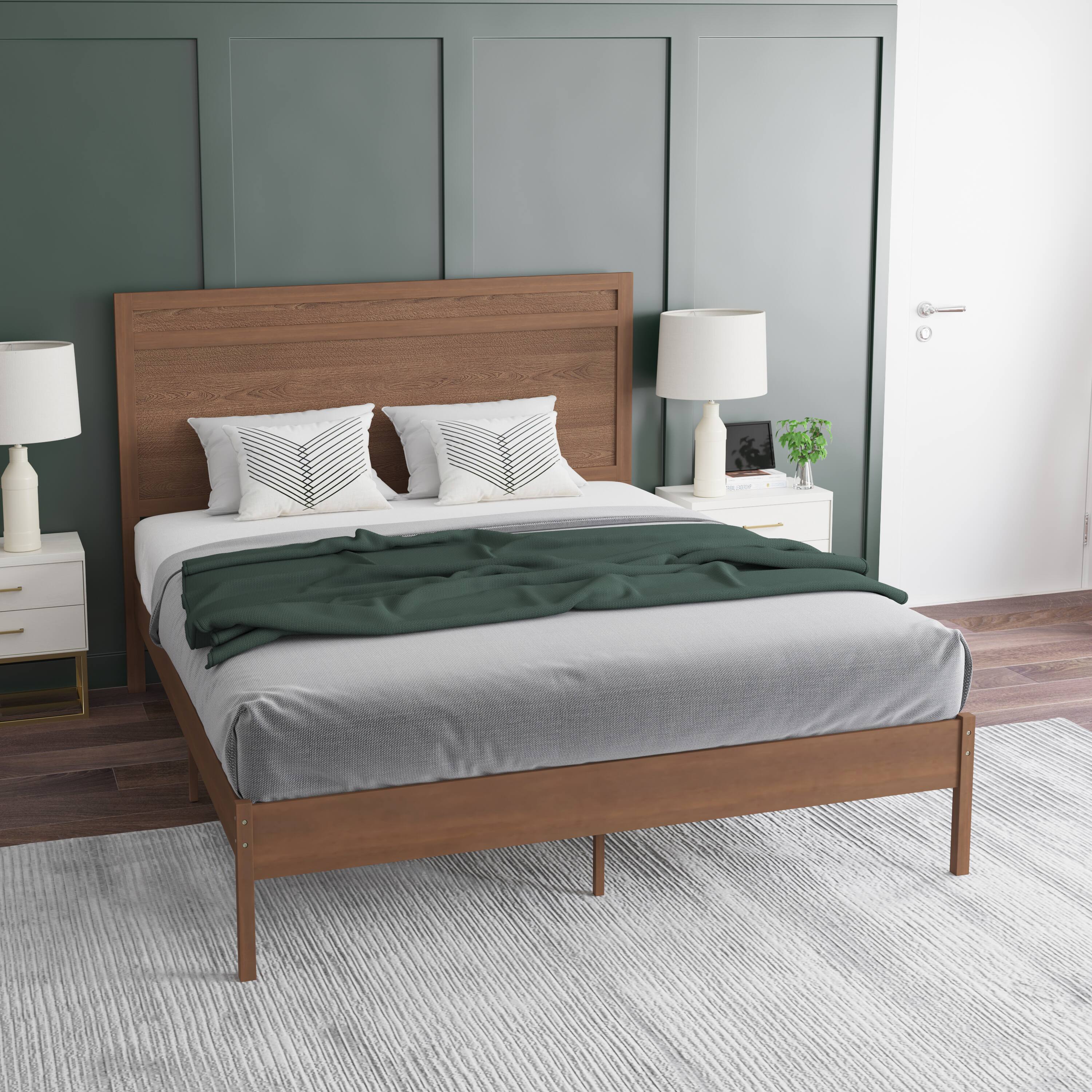 Alt View 4. Emma + Oliver - Allanza Classic Wooden Platform Bed with Headboard - Brown.