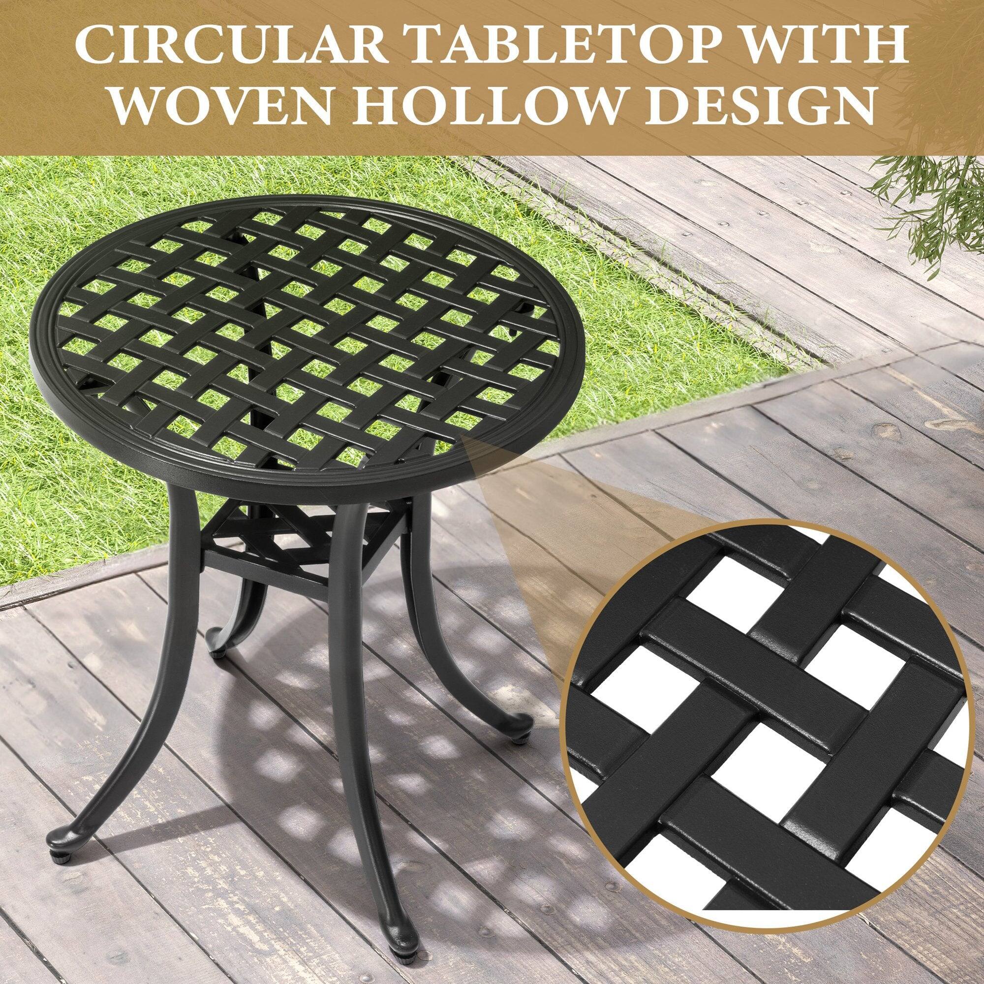 CIRCULAR TABLETOP WITH WOVEN HOLLOW DESIGN