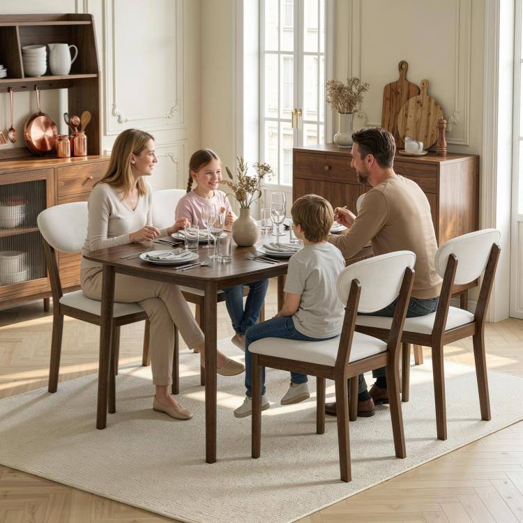 Alt View 9. PULUZ - 5-Piece Dining Table Set for 4, Mid-Century Modern Kitchen Table and Chairs - Cream White.
