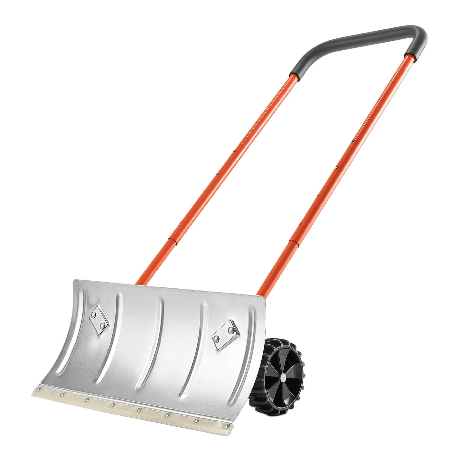 LOVMOR - 24 Inch Wheeled Winter Snow Pusher Durable Metal Snow Plow for Driveway Clearing