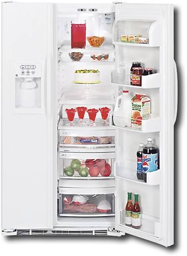 Front Standard. GE - 22.1 Cu. Ft. Side-by-Side Refrigerator With Thru-the-Door Ice and Water - White (Special Order).