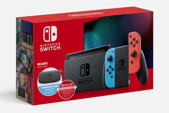Nintendo Switch
Includes:
- Nintendo Switch
- Carrying Case (Meen Blue Edition)
- 1 Month Nintendo Switch Online Membership