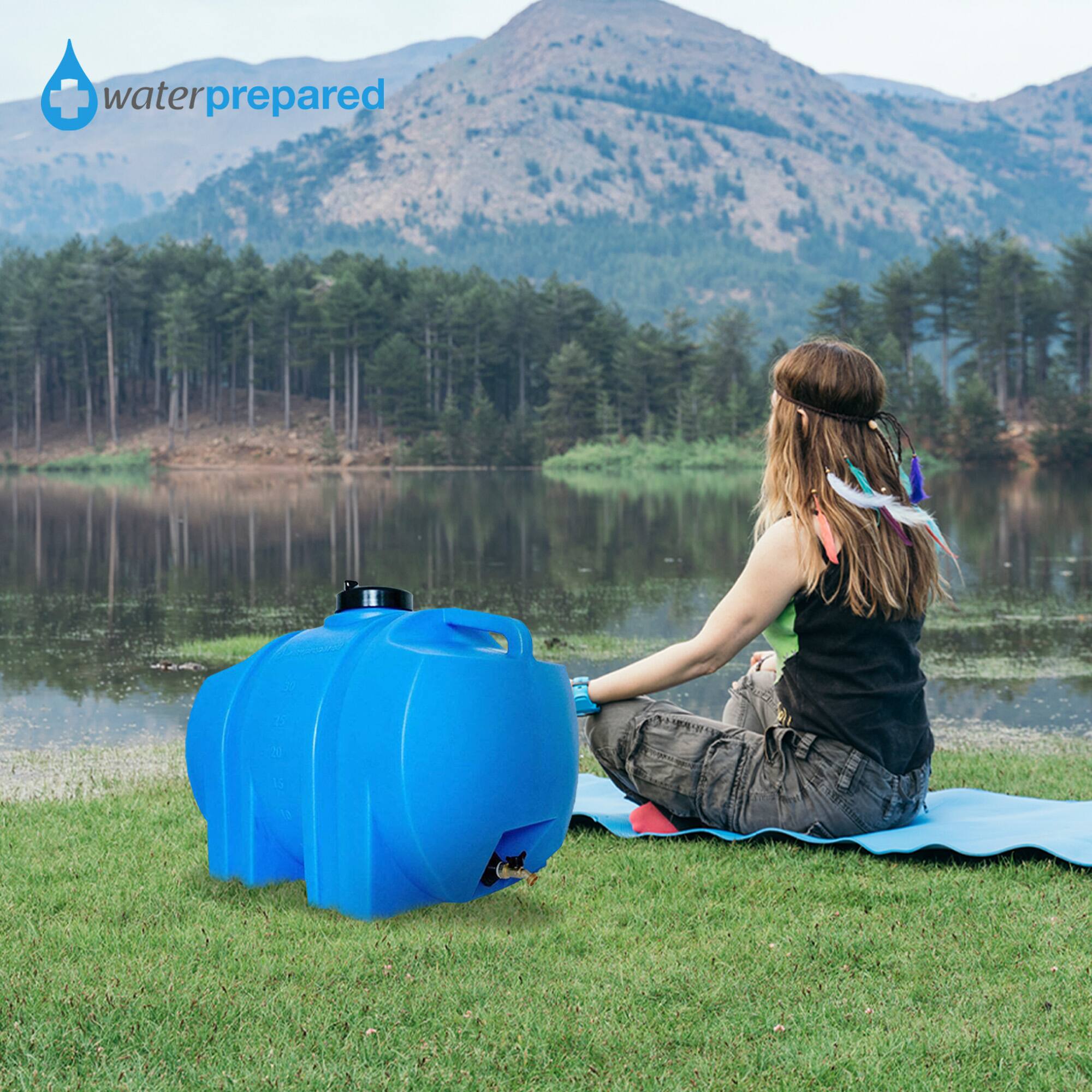 Alt View 2. WaterPrepared - WaterPrepared 35 Gal Water Tank w/ Large Cap, Brass Spigot & Handles (3 Pack) - Blue.