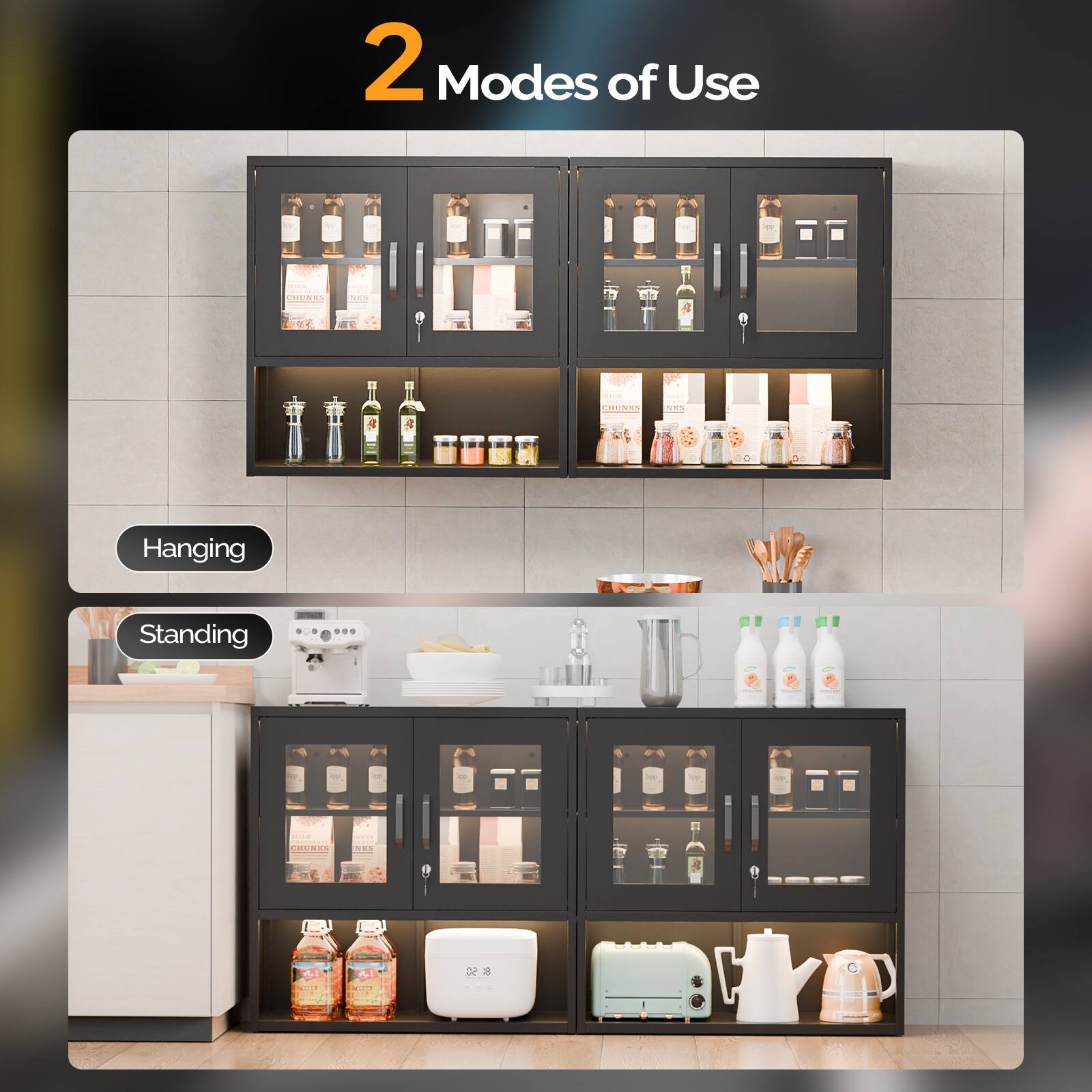 2 Modes of Use

- Hanging
- Standing