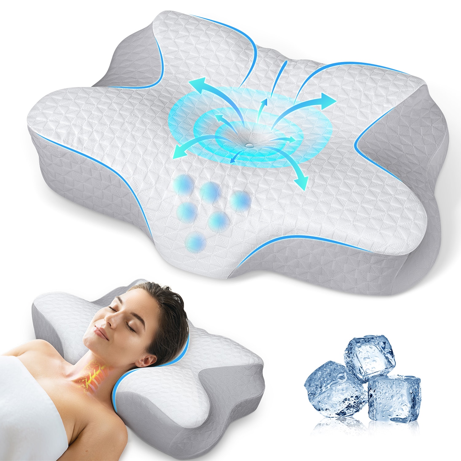 Front. FAPO - Cervical Memory Foam Neck Pillow, Side Back Stomach Sleepers with Breathable Case - DarkGray.