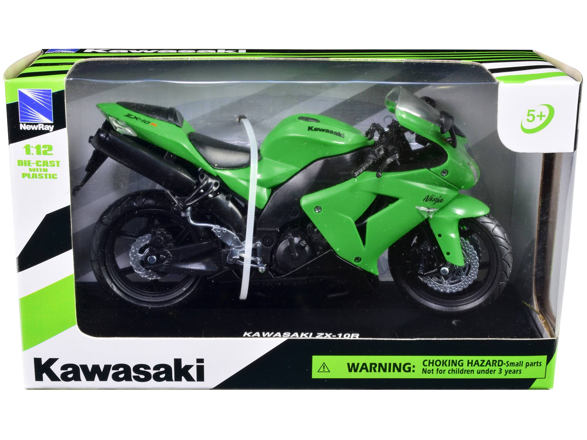 Kawasaki NewRay  
1:12 DIE-CAST WITH PLASTIC  
Kawasaki ZX-10R  
Ninja  
5+  
CHOKING HAZARD-Small parts  
WARNING: Not for children under 3 years