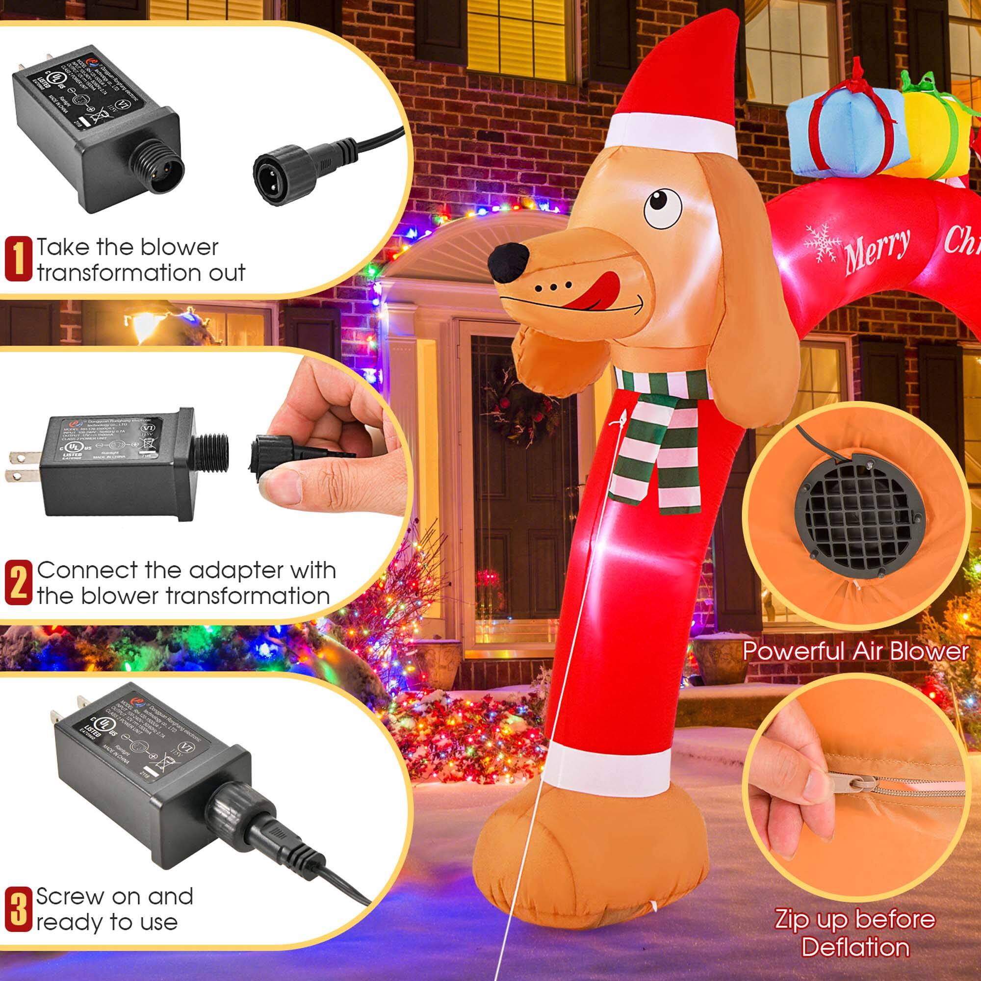 1. Take the blower out of the bag.
2. Connect the adapter with the blower.
3. Screw on the adapter and transform it into a powerful air blower.
4. Zip up the blower before deflation.
5. Merry Christmas!