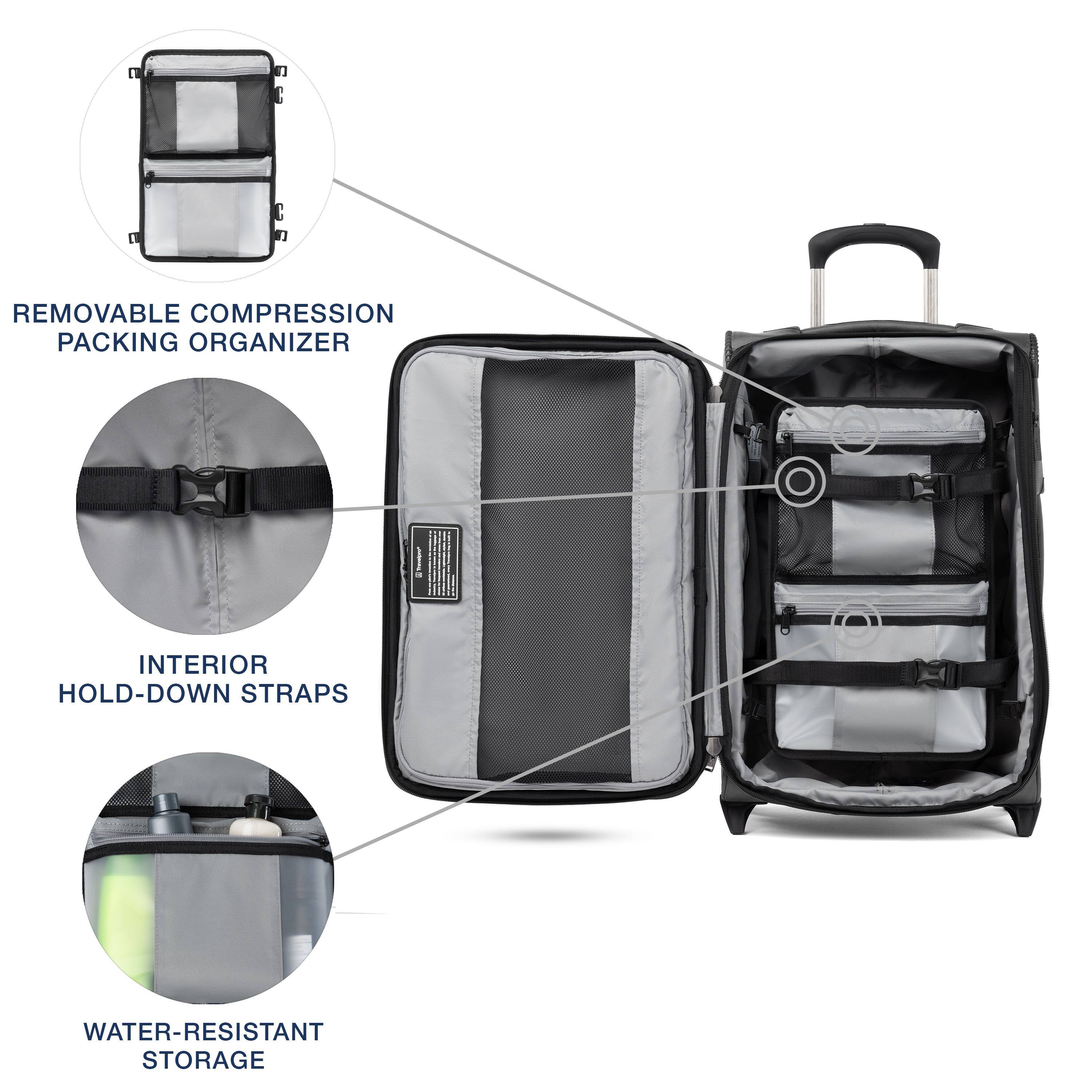- REMOVABLE COMPRESSION PACKING ORGANIZER
- INTERIOR HOLD-DOWN STRAPS
- WATER-RESISTANT STORAGE