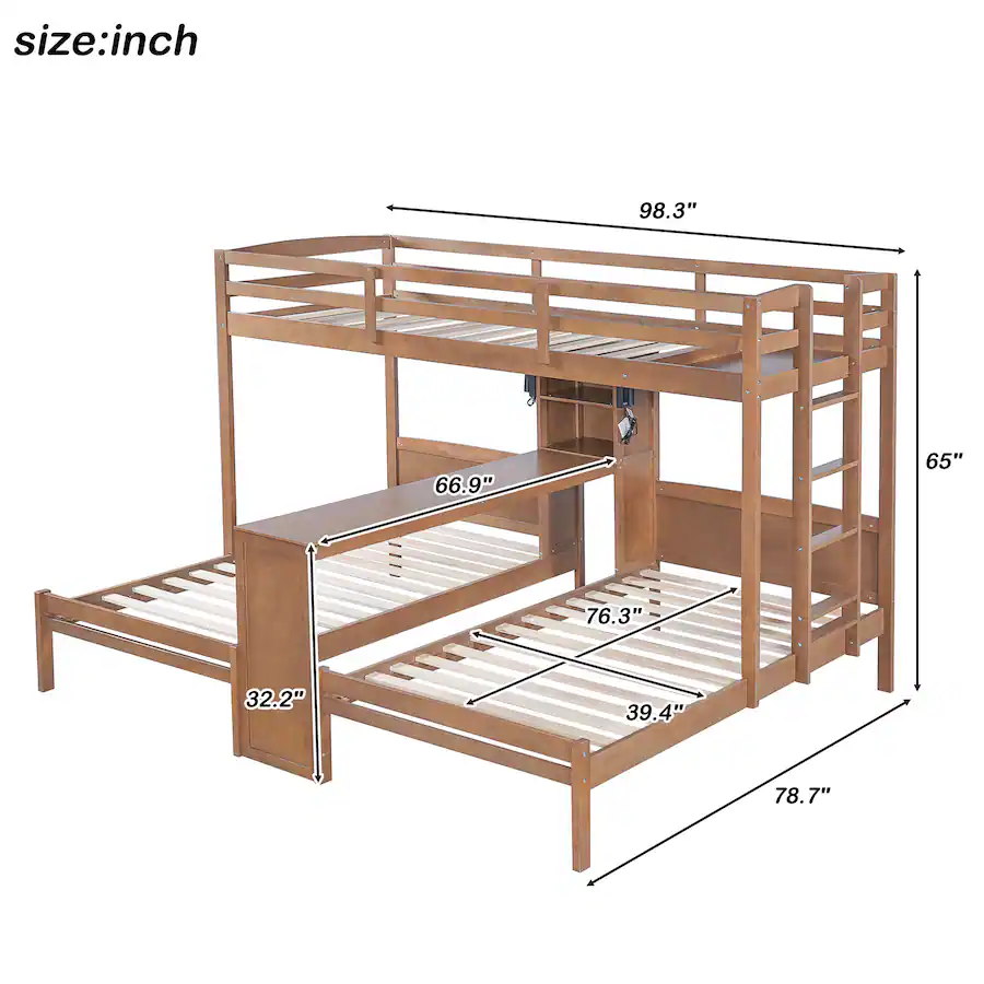 Anysun 3 Beds in 1 Design Twin Bunk Bed with Built in Desk, Storage ...