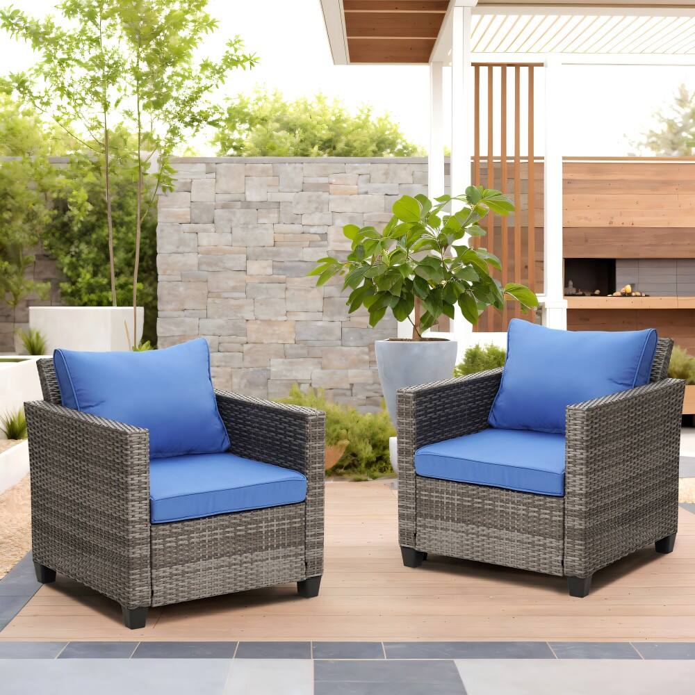 Front. Ainfox - Ainfox 2 pcs Patio Sofa, Single Chair,Patio Furniture - Navy Blue.