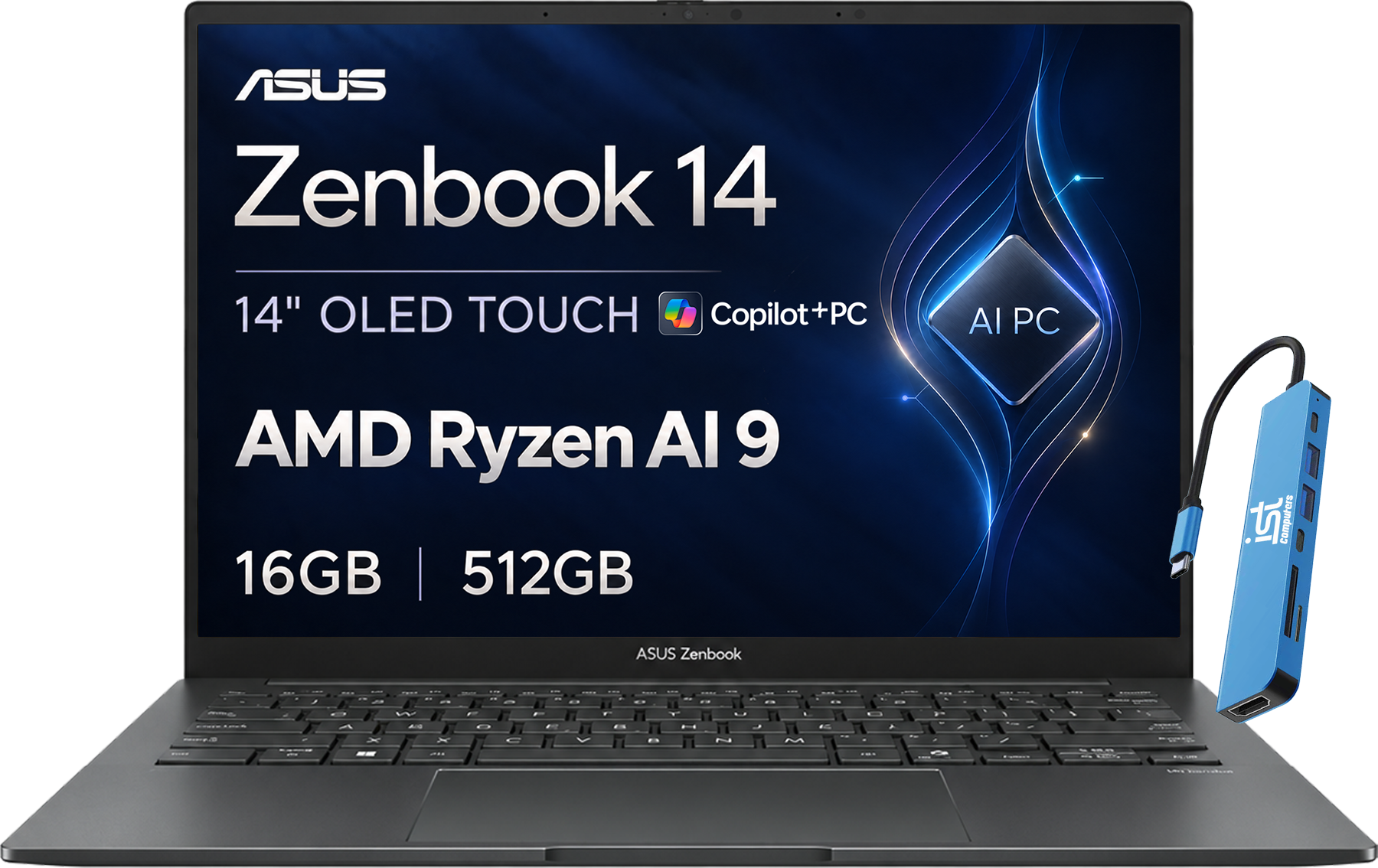 ASUS Zenbook 14  
14" OLED TOUCH Copilot+PC  
AI PC  
AMD Ryzen AI 9 16GB | 512GB  
ASUS Zenbook
