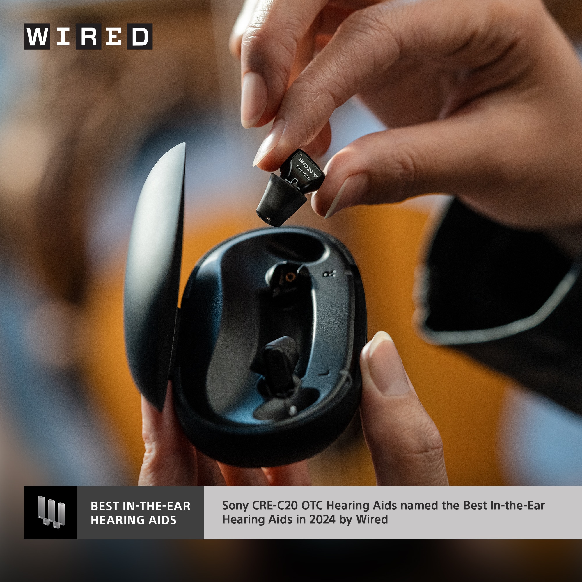 WIRED named Sony CRE-C20T as the Best In-the-Ear Hearing Aids in 2024.